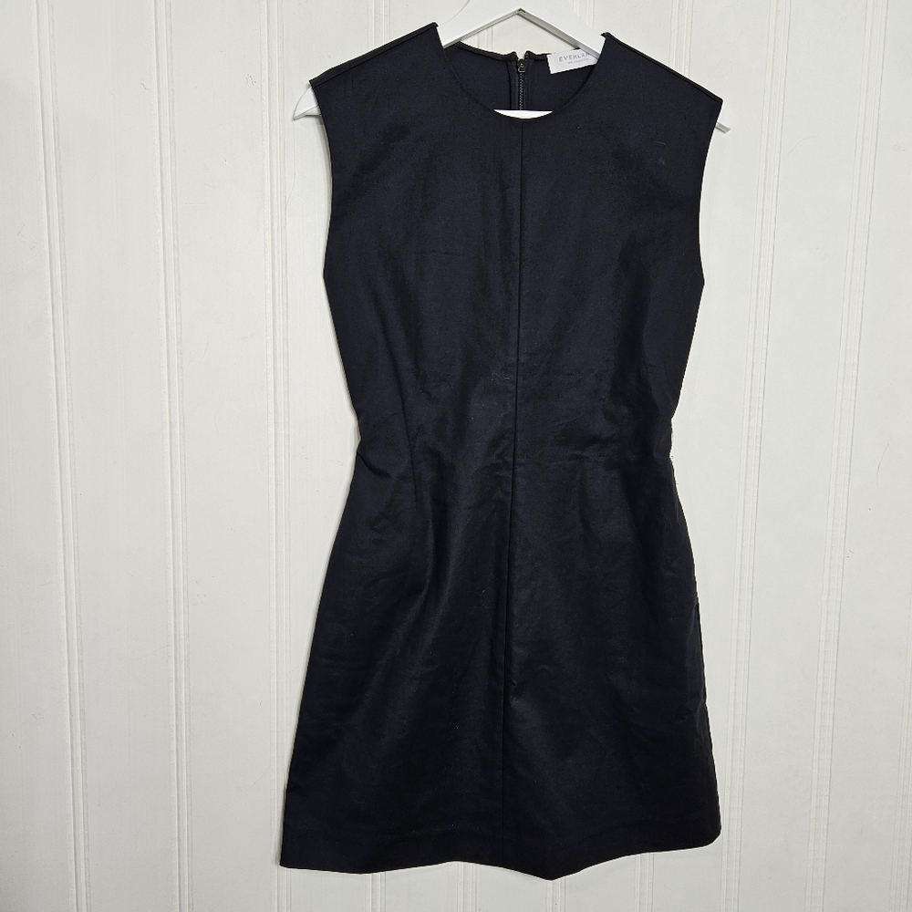 Everlane Black Fit Flare Dress Sleeveless Crew Neck Pockets Size 0 - Picture 2 of 12